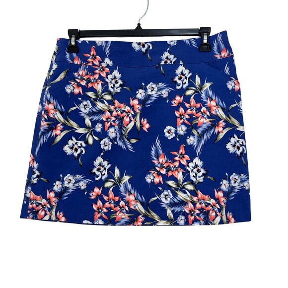 Mario Serrani Blue Floral Short Skort Womens L Stretch Pull On With Pockets - Picture 12 of 16